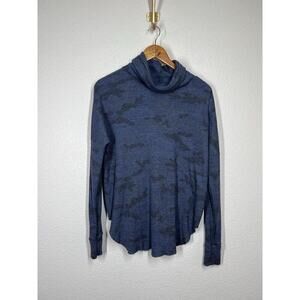 Michael Stars Blue Camo Thermal Top Small Long Sleeves Cowl Neck Evereve